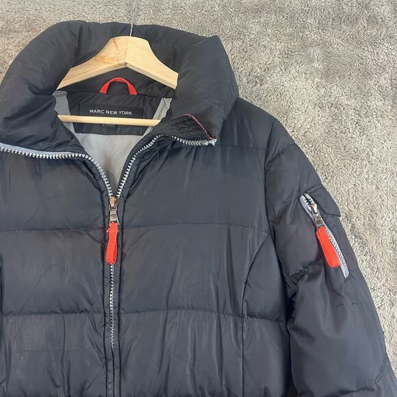 Marc New York Black Puffer Jacket Coat Down Filled M Medium Cinched Waist - Picture 2 of 13
